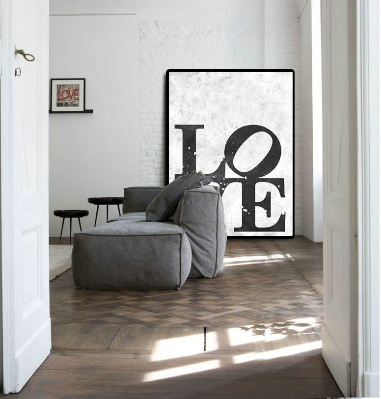 Contemporary Art Wall Decor,Black And White Minimal Painting On Canvas - Acrylic Painting Large Wall Art
